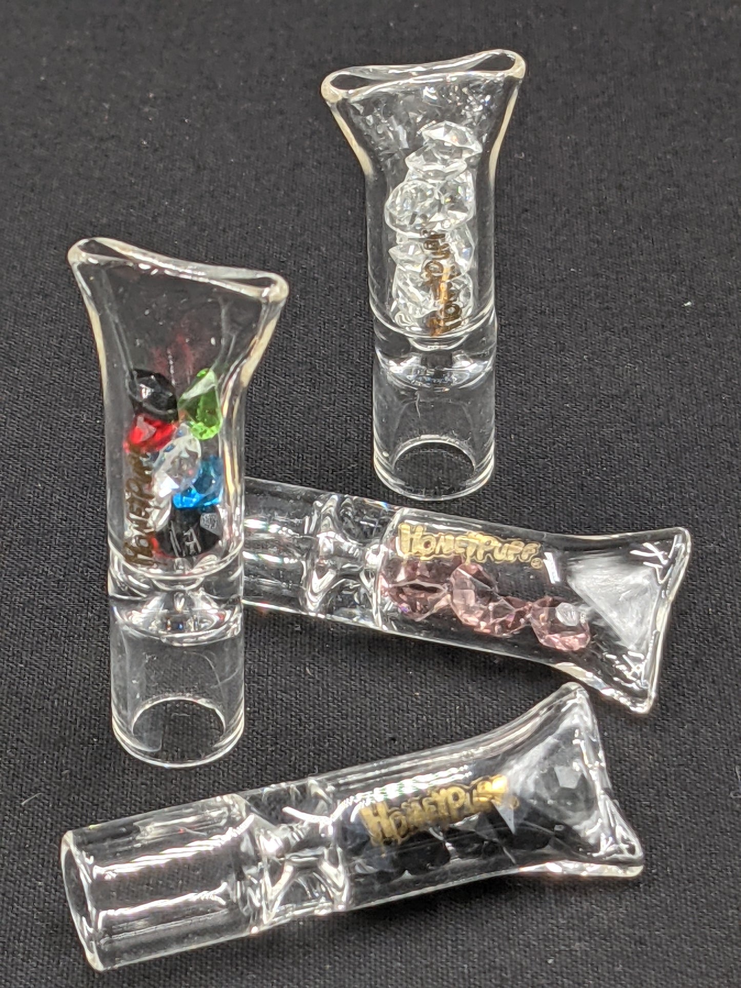 2 Pack: Glass Filter Tips with Diamond Style Pieces for Smoking  - Pinched Lip