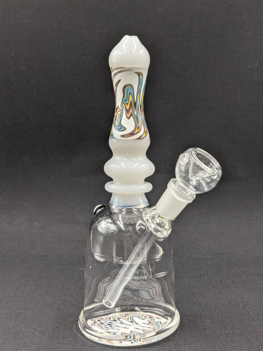 8" Glass Water Pipe Bong White Painted Swirls