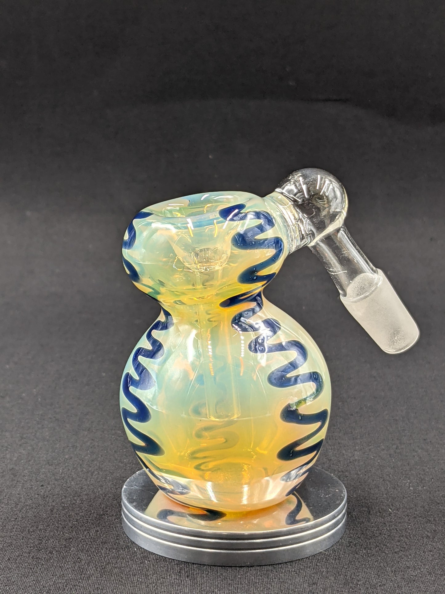 14mm Glass Fumed Ash Catcher Blue Stripes