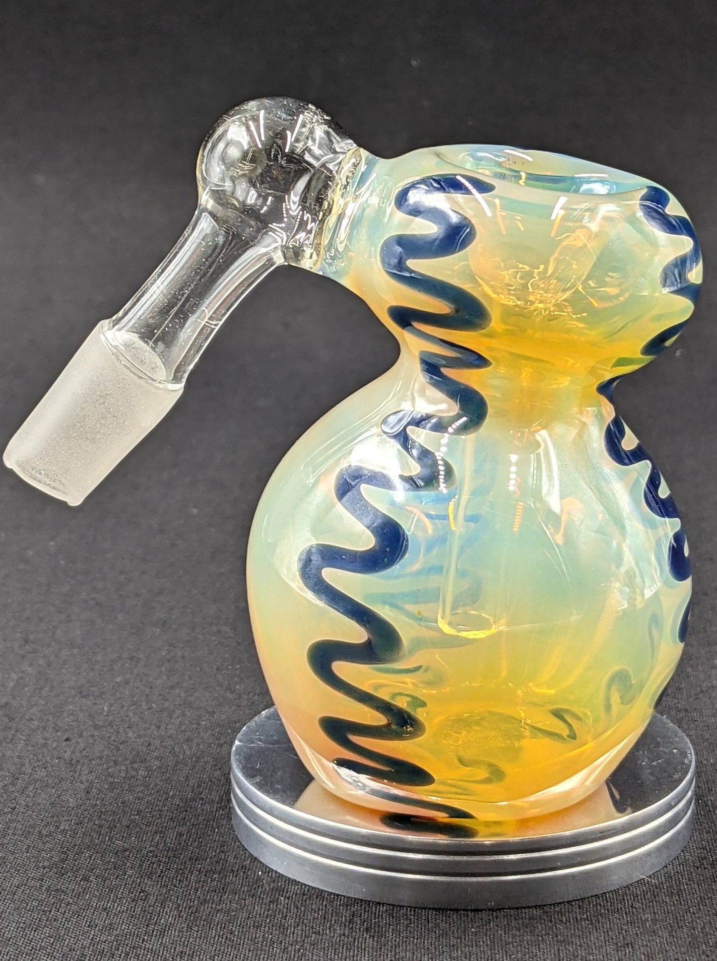 14mm Glass Fumed Ash Catcher Blue Stripes