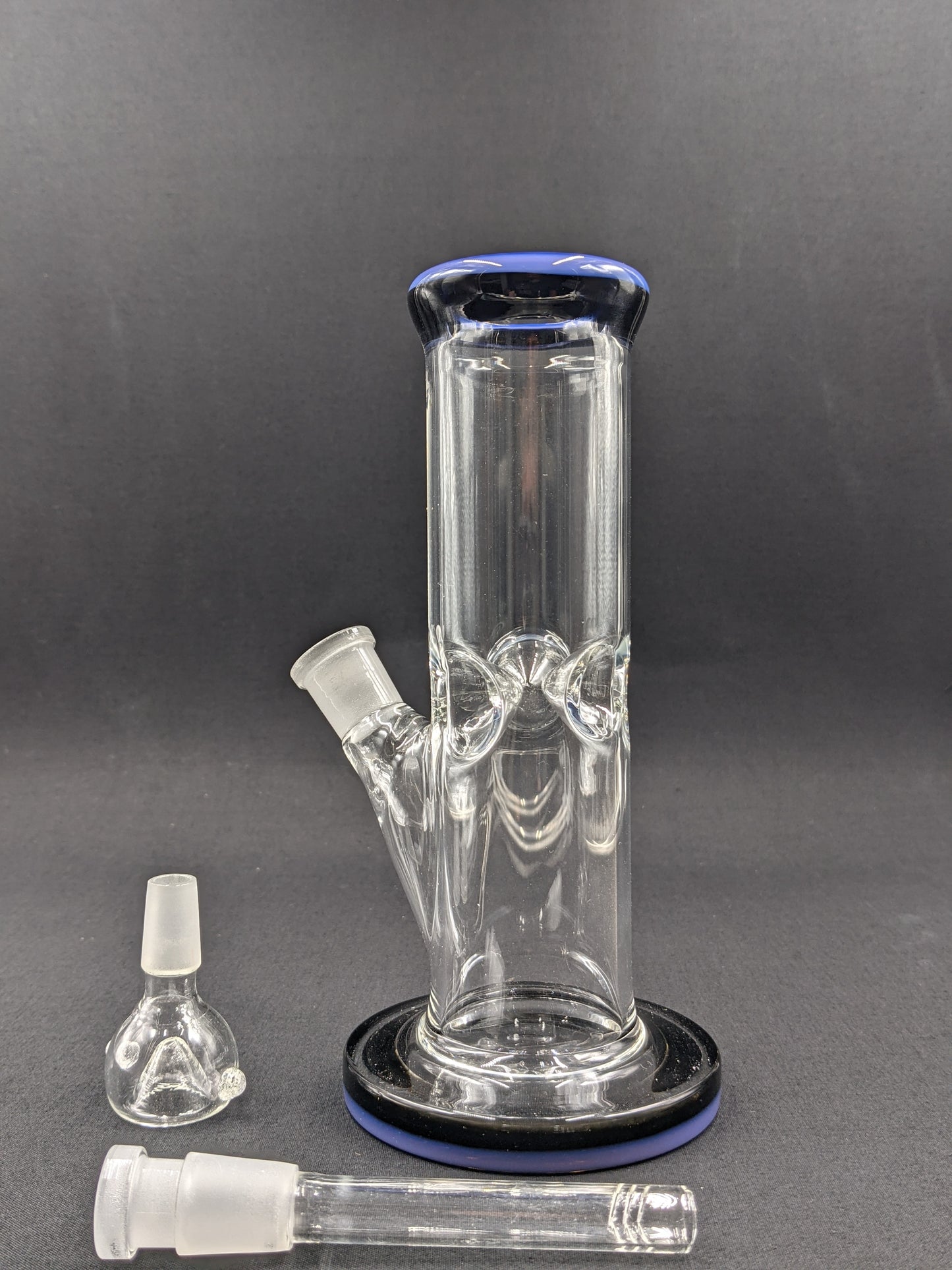 8" Glass Water Pipe Bong Thick Cylinder w/ 6 Cut Downstem  PU
