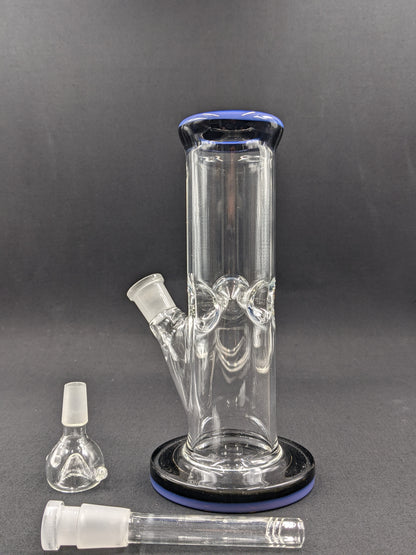 8" Glass Water Pipe Bong Thick Cylinder w/ 6 Cut Downstem  PU