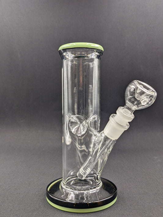 8" Glass Water Pipe Bong Thick Cylinder w/ 6 Cut Downstem  GR