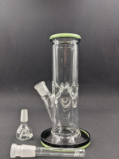 8" Glass Water Pipe Bong Thick Cylinder w/ 6 Cut Downstem  GR