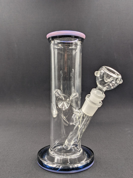 8" Glass Water Pipe Bong Thick Cylinder w/ 6 Cut Downstem  PK