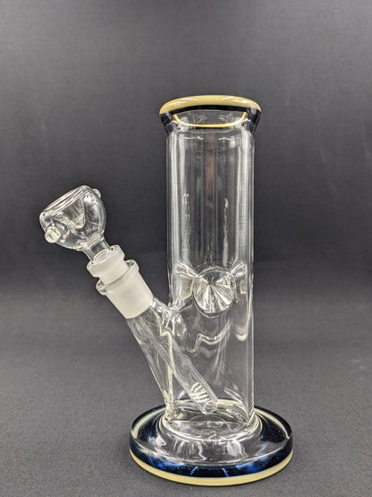 8" Glass Water Pipe Bong Thick Cylinder w/ 6 Cut Downstem  TA