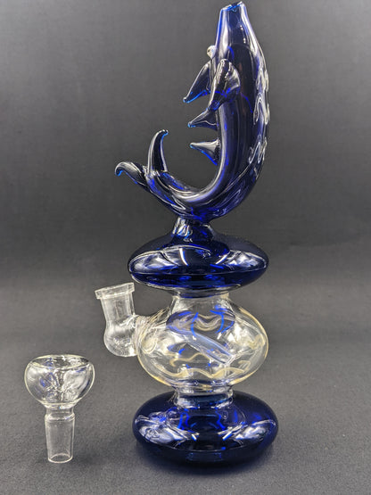 8" Glass Water Pipe Bong Fish Blue