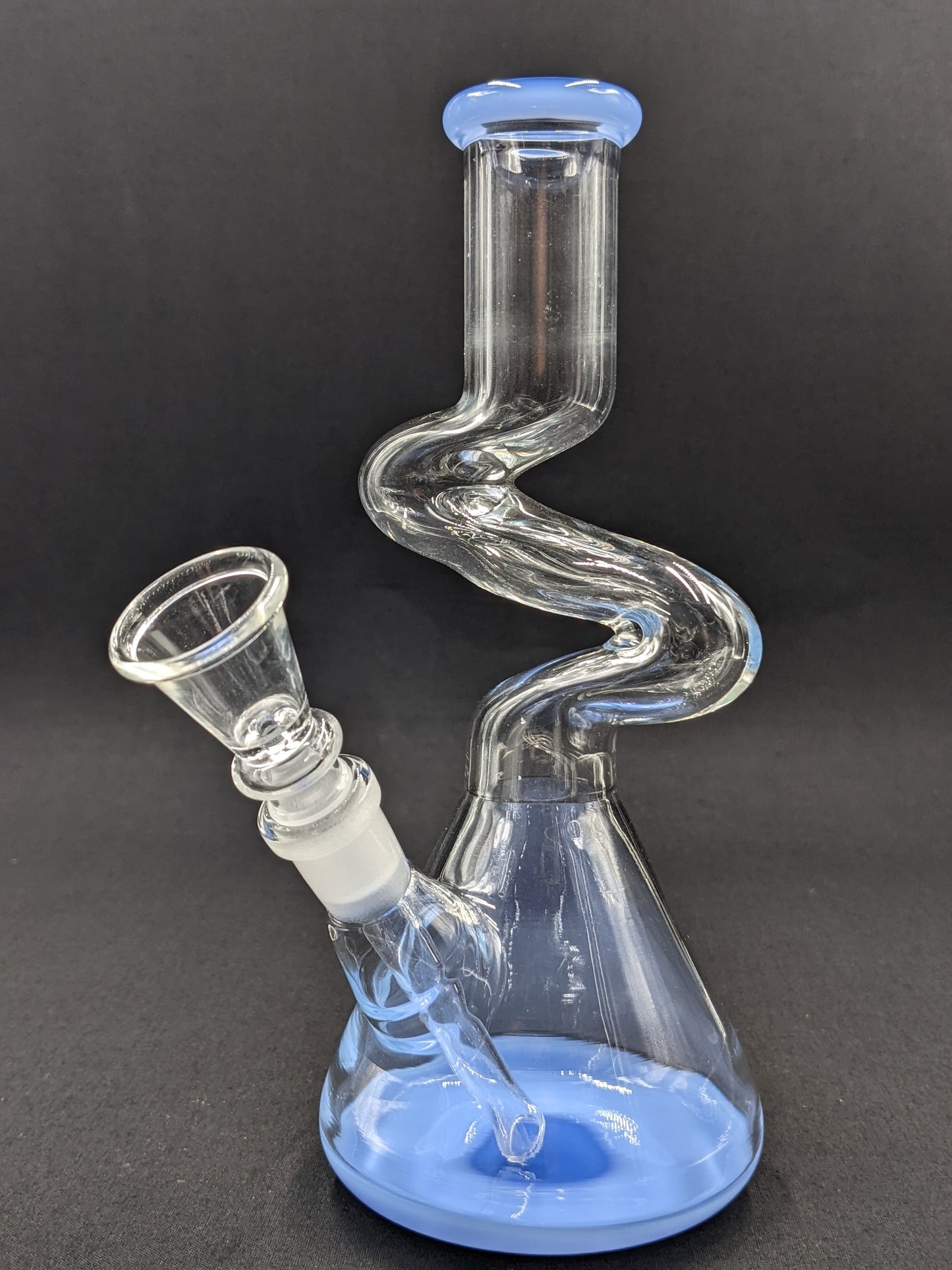 8" Glass Water Pipe Bong Zig Zag Blue +5 FREE Screens