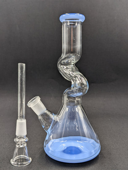 8" Glass Water Pipe Bong Zig Zag Blue +5 FREE Screens