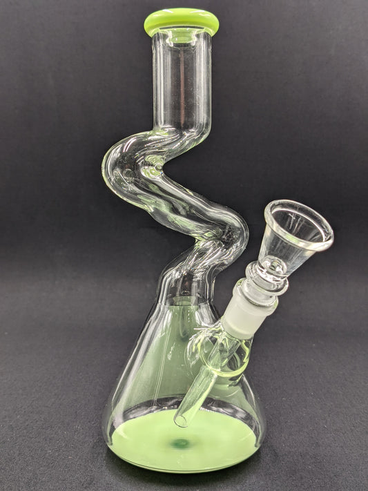 8" Glass Water Pipe Bong Zig Zag Green +5 FREE Screens