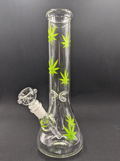 12" Glass Water Pipe Bong Leaf Green