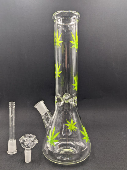 12" Glass Water Pipe Bong Leaf Green