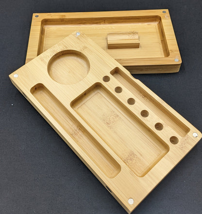 Bamboo Back Flip Magnetic Rolling Tray Storage Box
