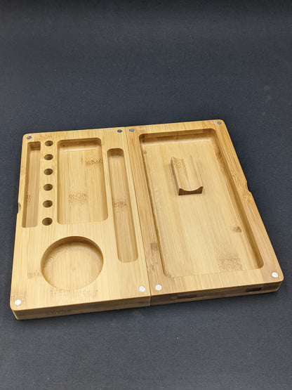 Bamboo Back Flip Magnetic Rolling Tray Storage Box