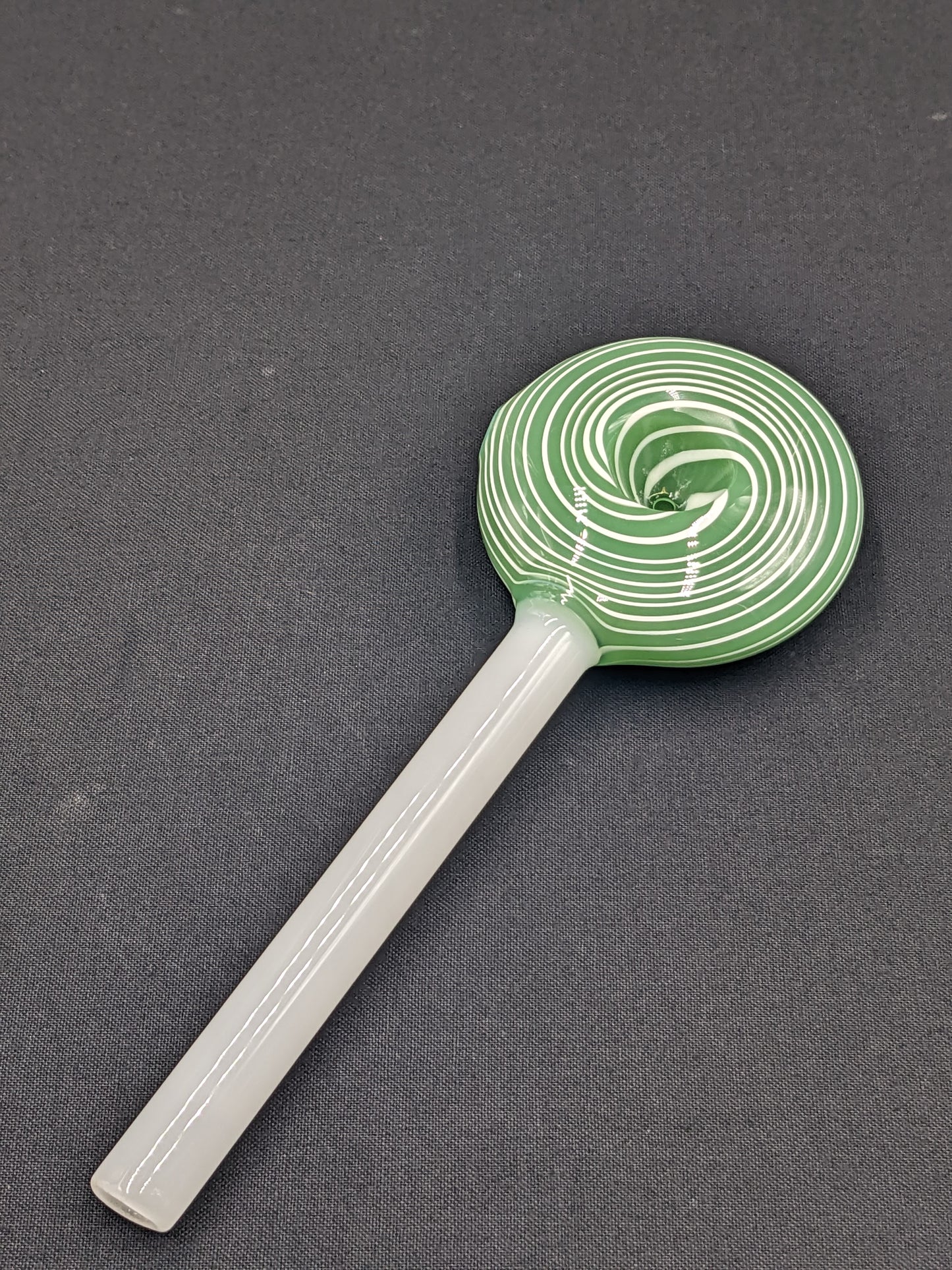 6" Glass Spoon Lollipop Swirl Green 02