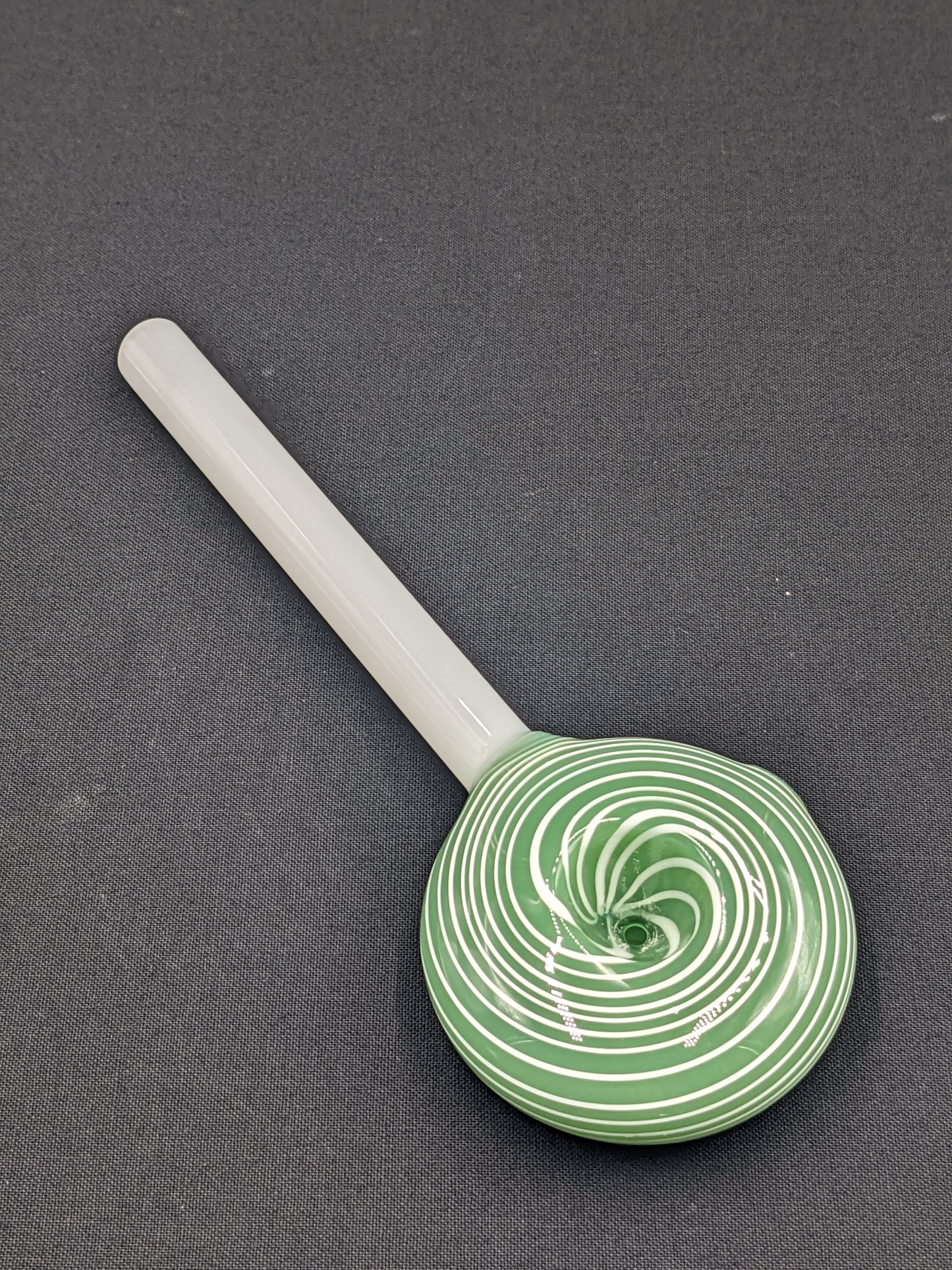 6" Glass Spoon Lollipop Swirl Green 02