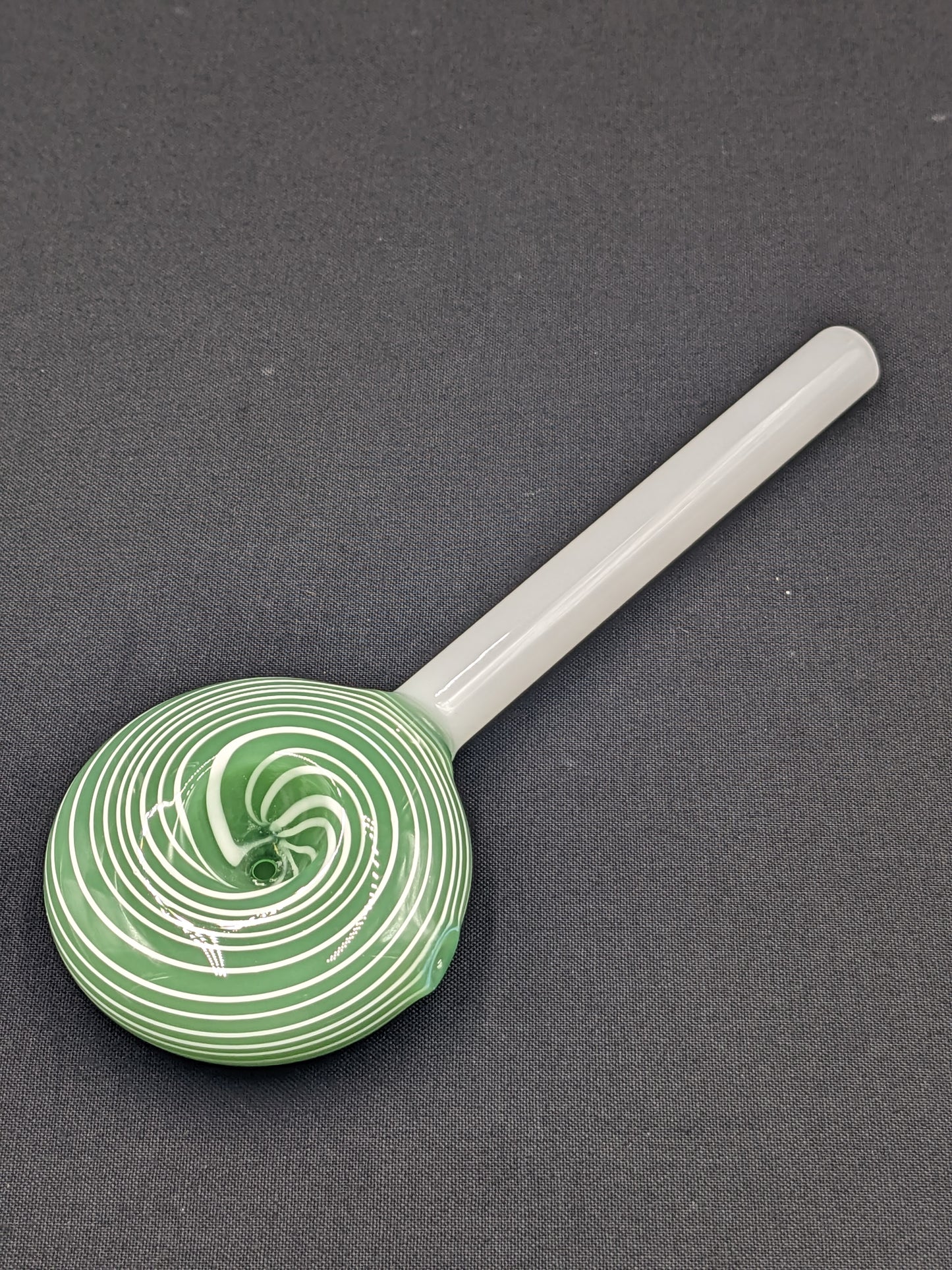 6" Glass Spoon Lollipop Swirl Green 02