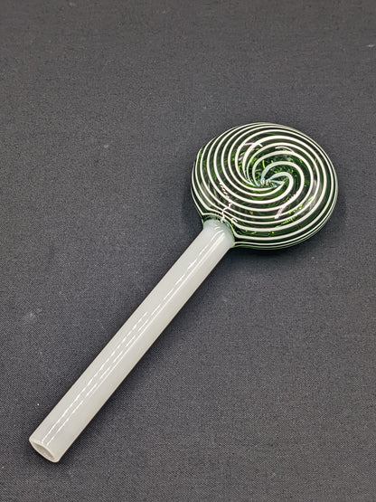 6" Glass Spoon Lollipop Swirl Green 01