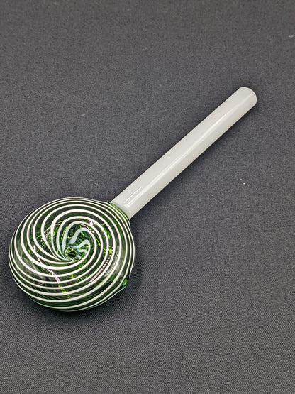 6" Glass Spoon Lollipop Swirl Green 01