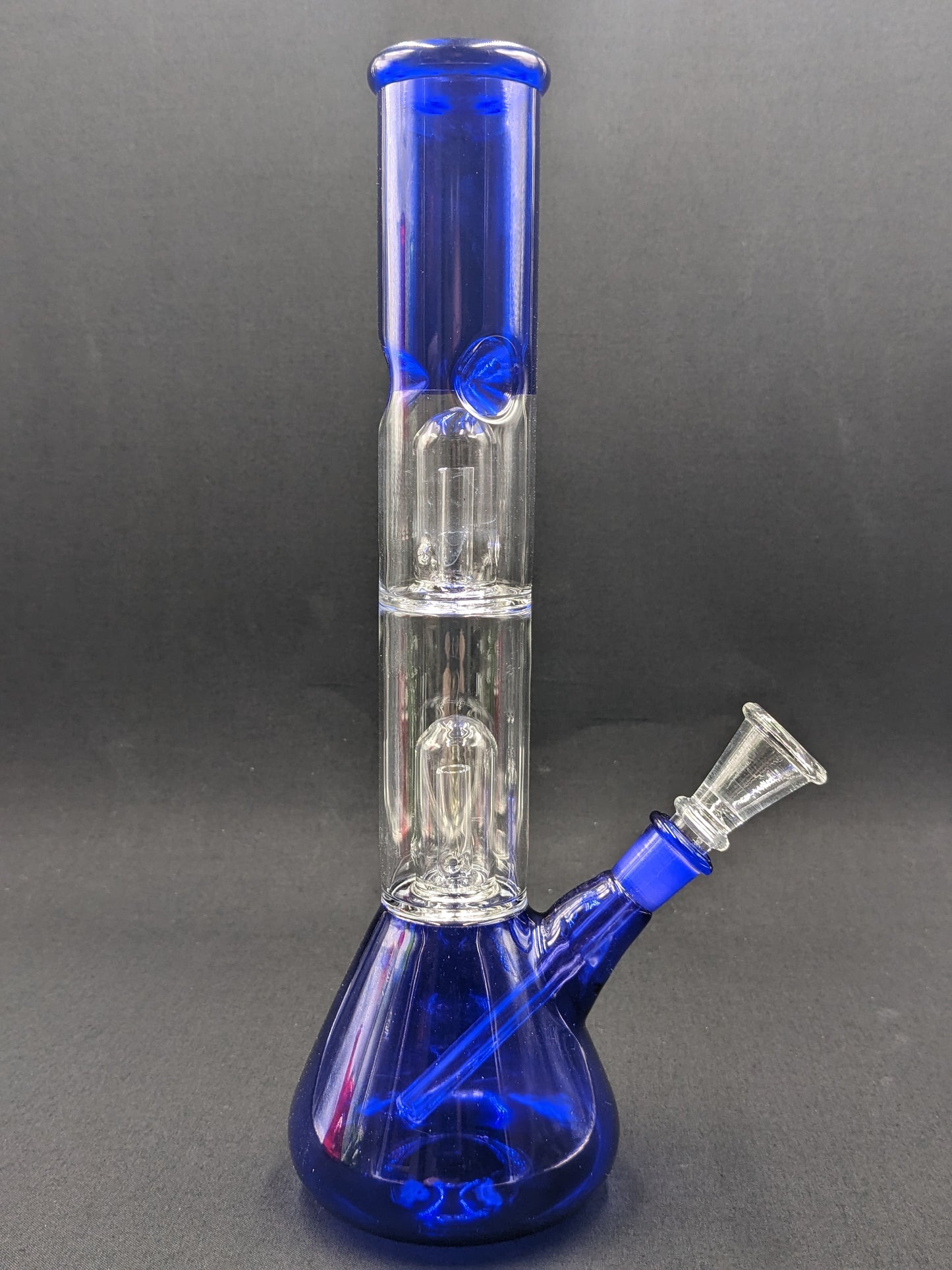 12" Glass Water Pipe Bong Blue Double Perc + 5 FREE Screens