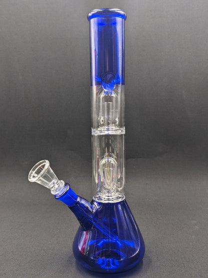 12" Glass Water Pipe Bong Blue Double Perc + 5 FREE Screens