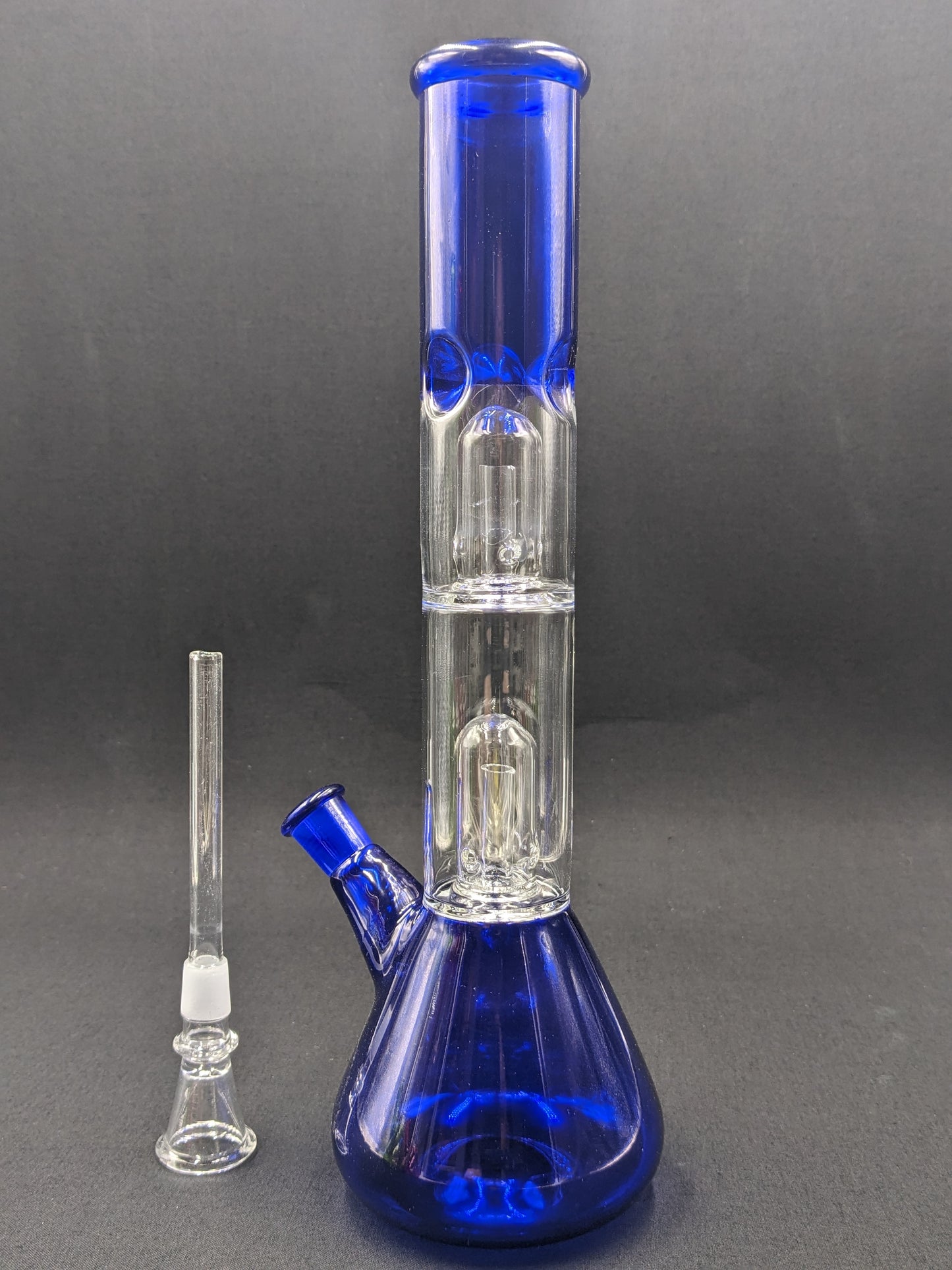 12" Glass Water Pipe Bong Blue Double Perc + 5 FREE Screens