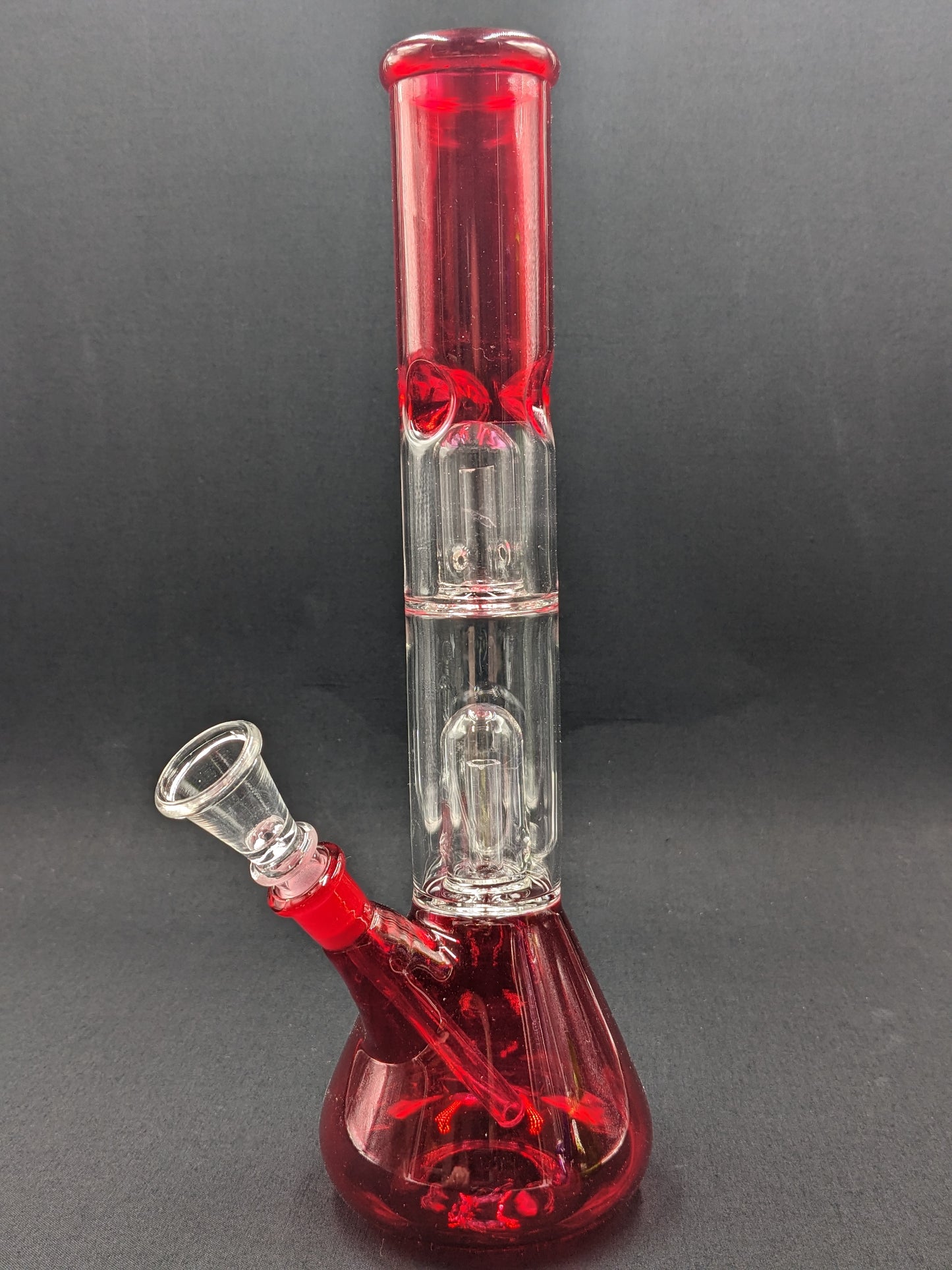 12" Glass Water Pipe Bong Red Double Perc + 5 FREE Screens