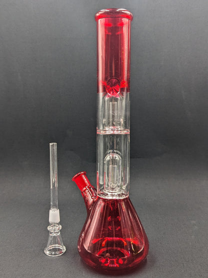 12" Glass Water Pipe Bong Red Double Perc + 5 FREE Screens