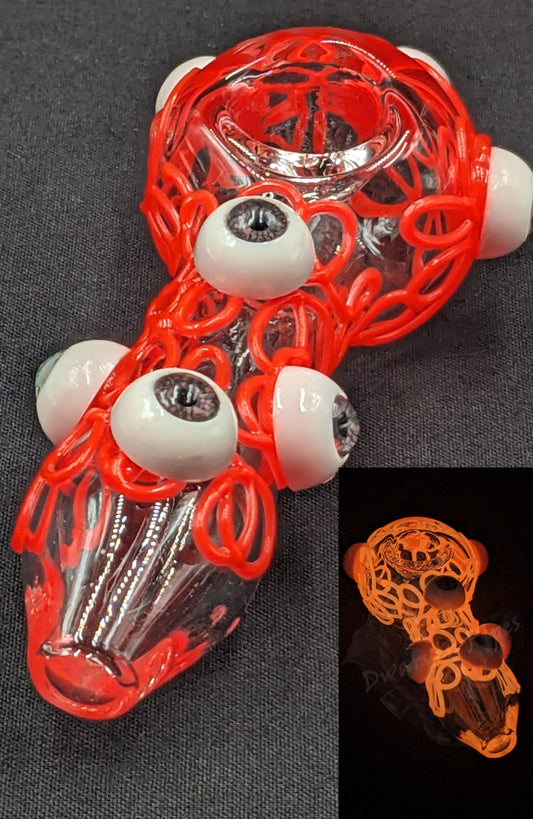 4" Crazy Eyes Glow In The Dark Glass Spoon Red