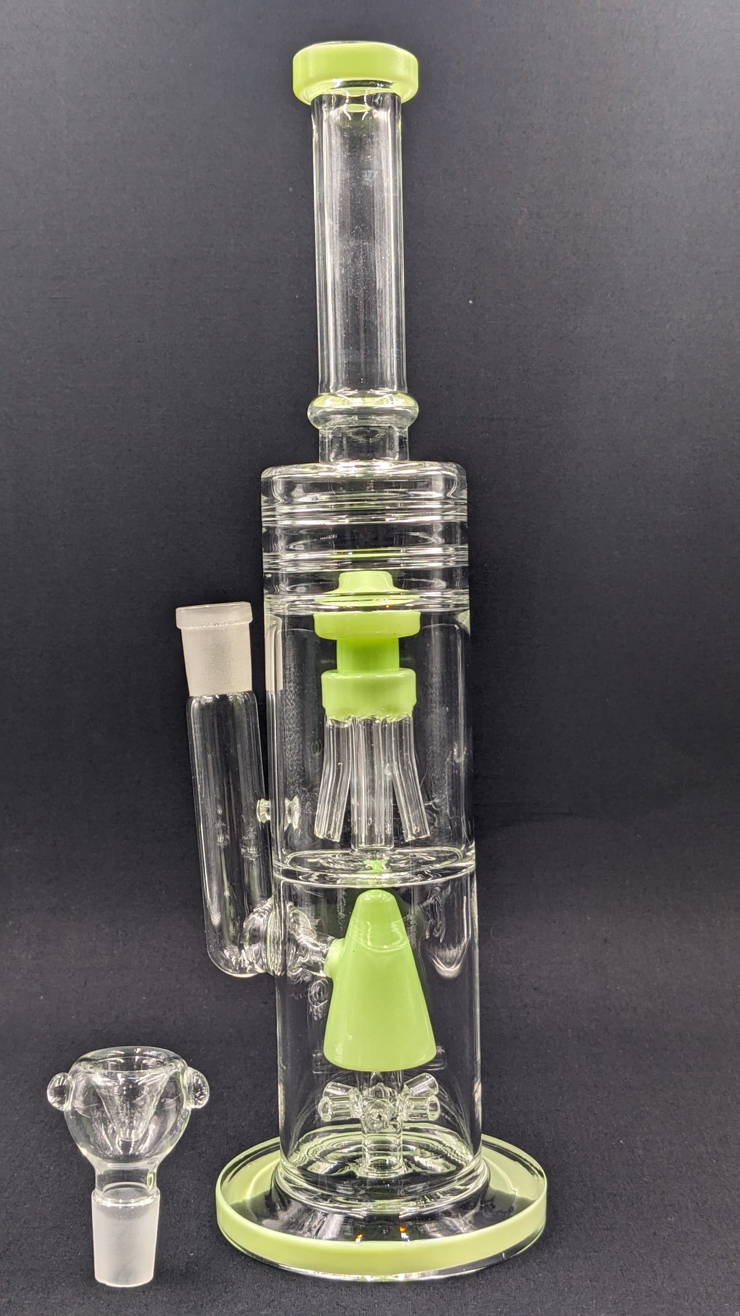 14" Glass Water Pipe Bong Dual Perc Chambers Green