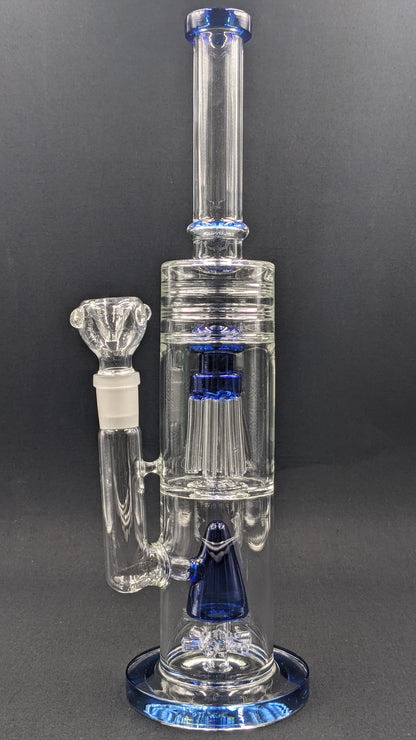 14" Glass Water Pipe Bong Dual Perc Chambers Blue