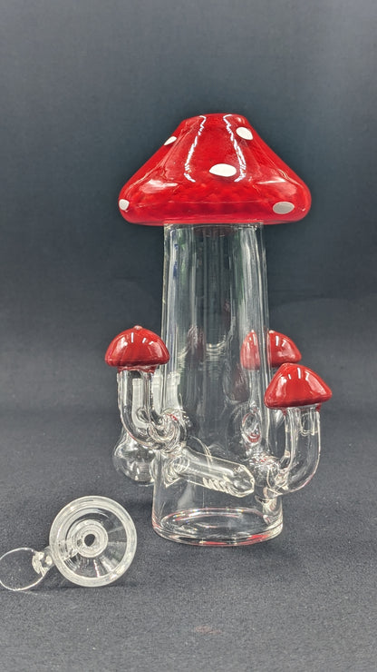 6" Glass Water Pipe Bong Mushroom Style Red 01