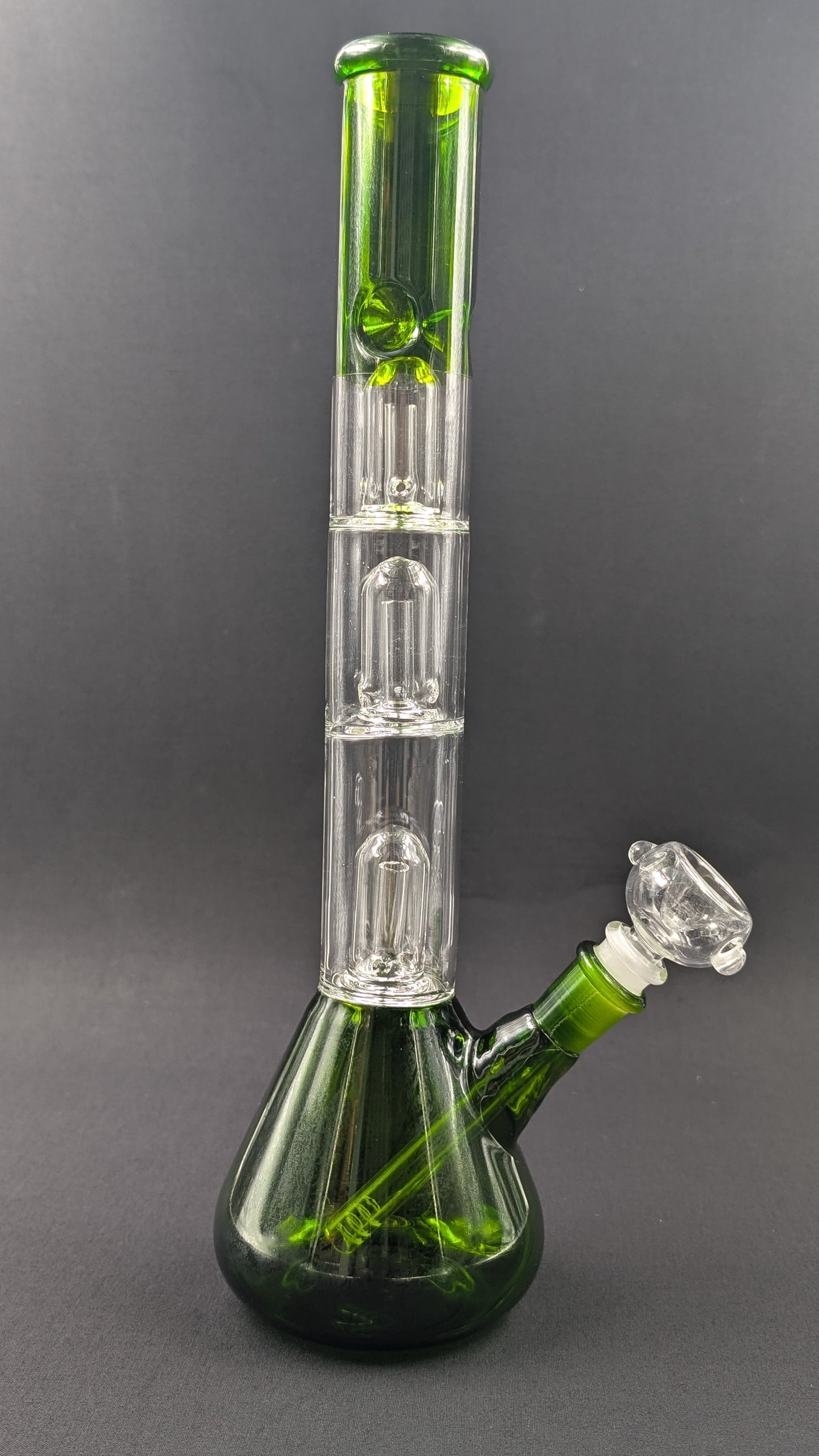 14" Glass Water Pipe Bong Green Triple Perc + 5 FREE Screens