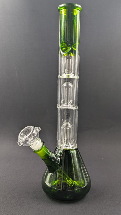 14" Glass Water Pipe Bong Green Triple Perc + 5 FREE Screens