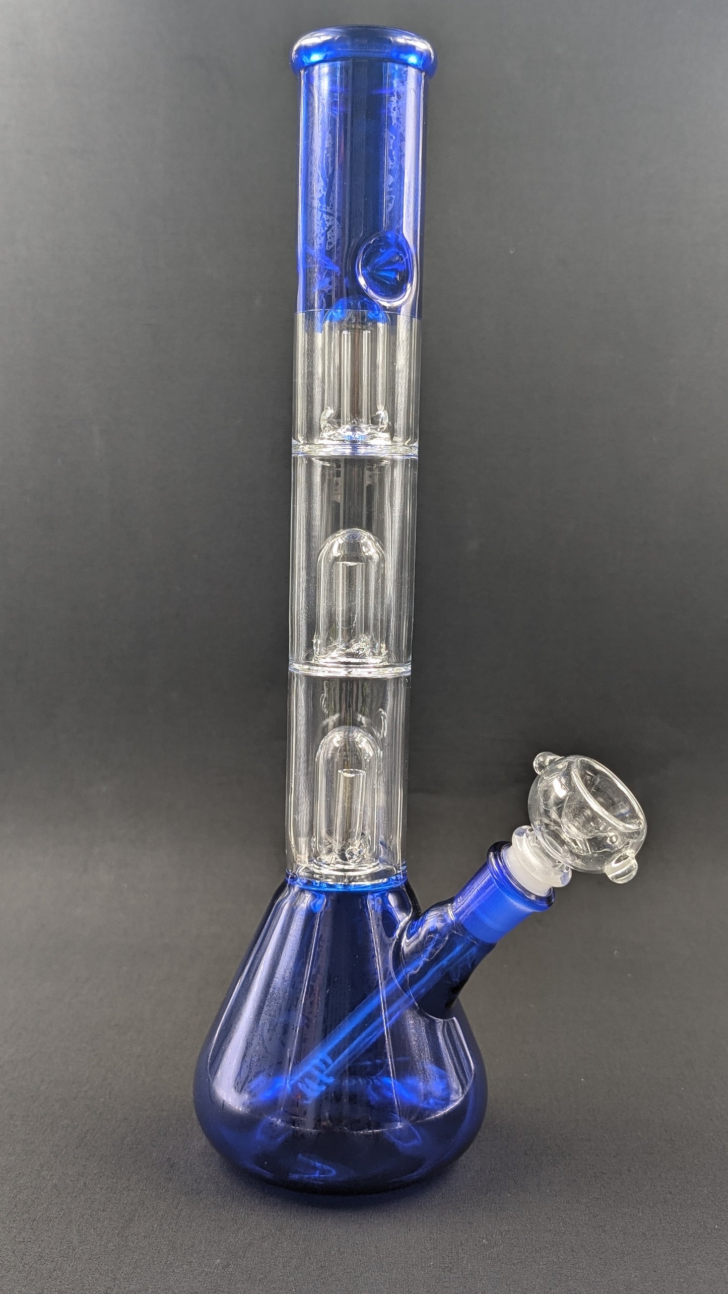 14" Glass Water Pipe Bong Blue Triple Perc + 5 FREE Screens