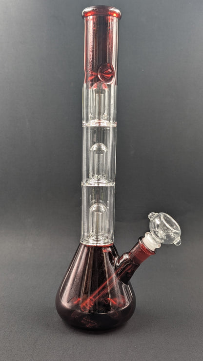 14" Glass Water Pipe Bong Cherry Triple Perc + 5 FREE Screens