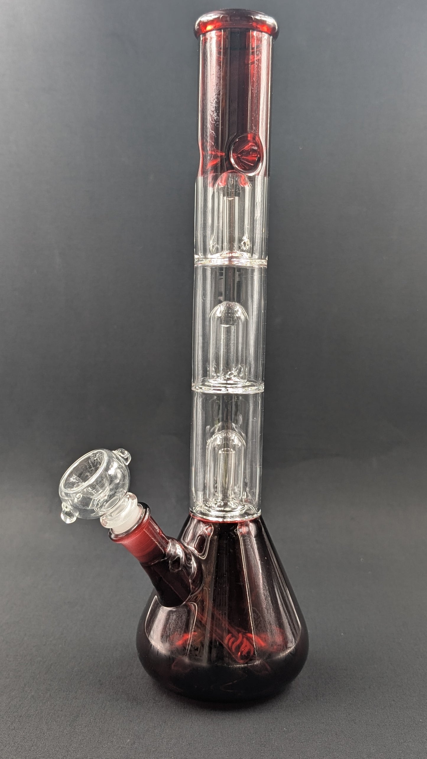 14" Glass Water Pipe Bong Cherry Triple Perc + 5 FREE Screens