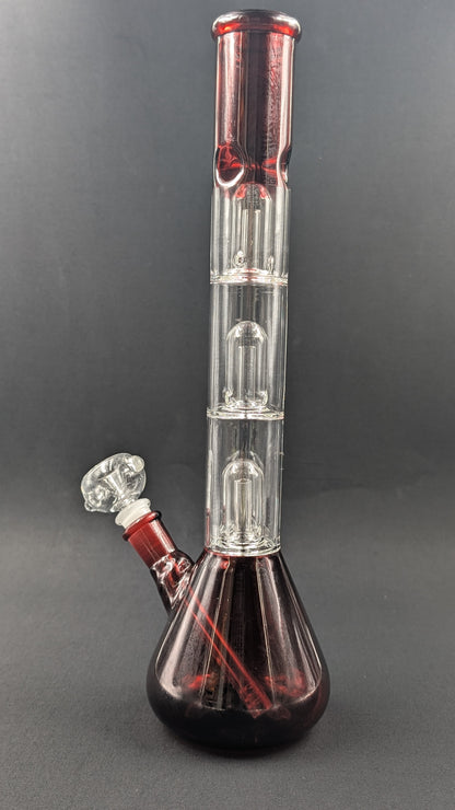 14" Glass Water Pipe Bong Cherry Triple Perc + 5 FREE Screens