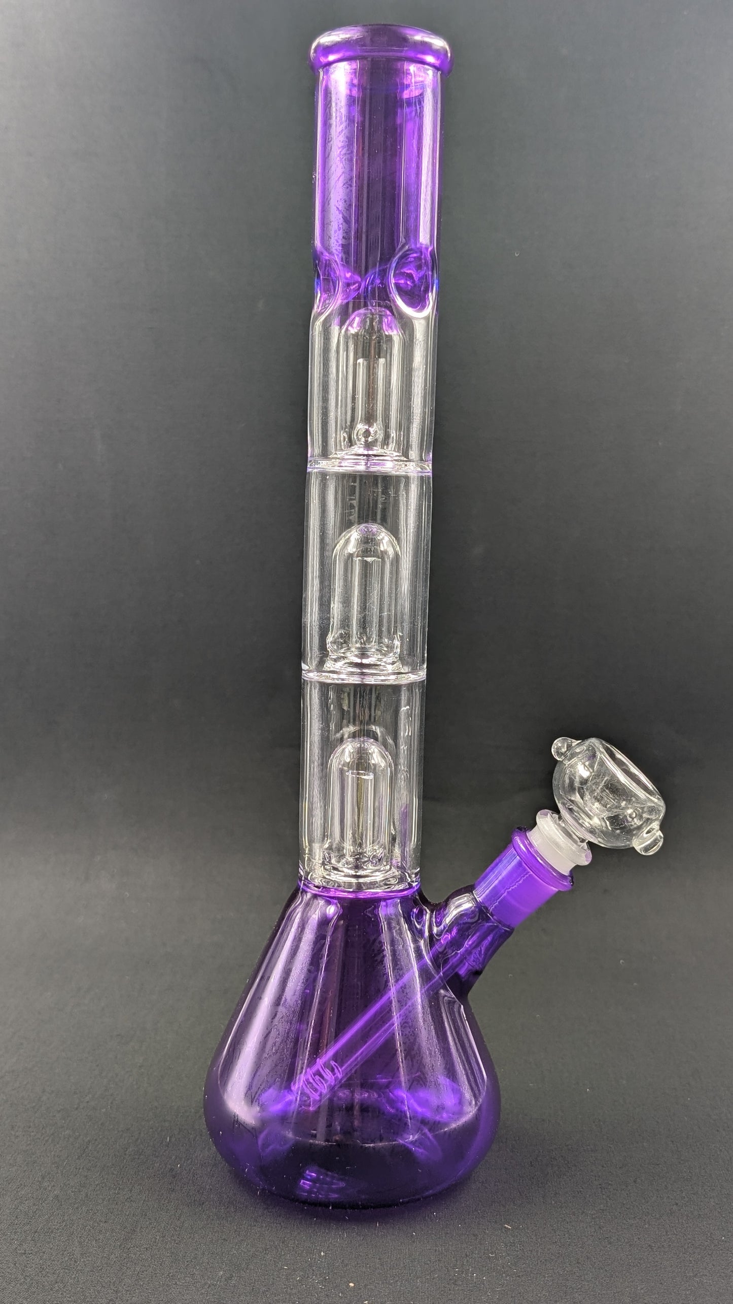 14" Glass Water Pipe Bong Purple Triple Perc + 5 FREE Screens