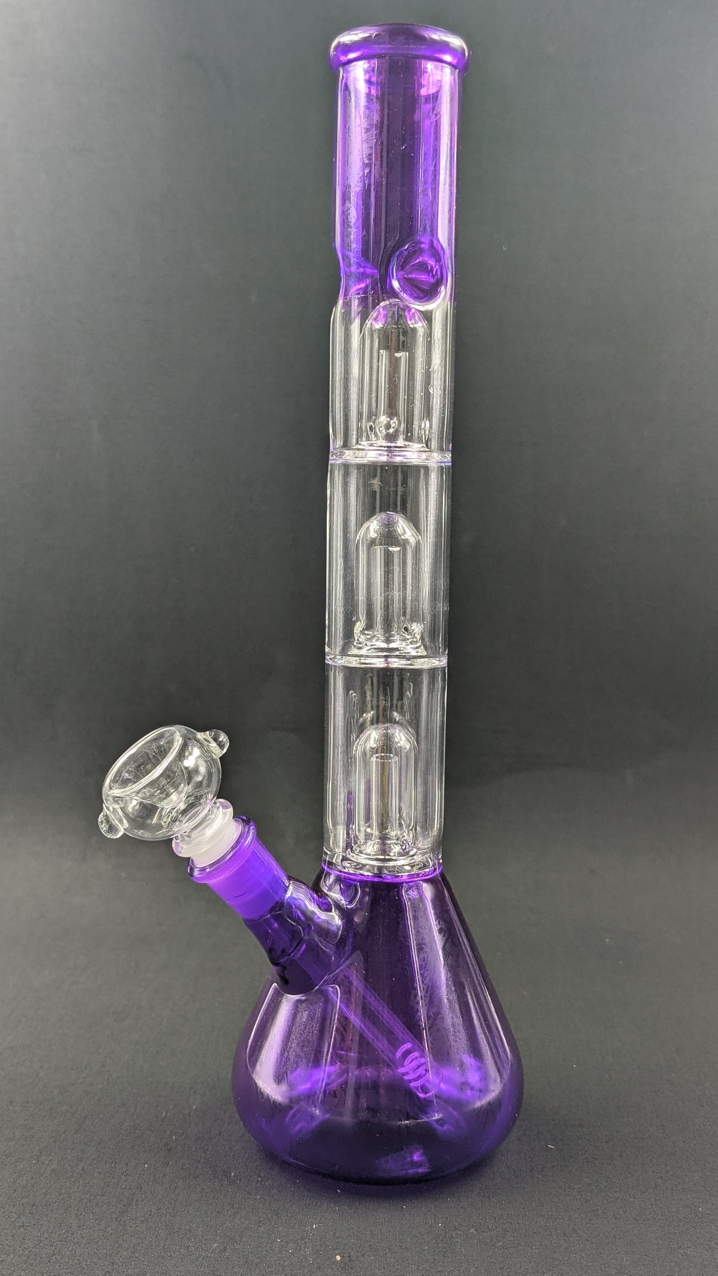 14" Glass Water Pipe Bong Purple Triple Perc + 5 FREE Screens