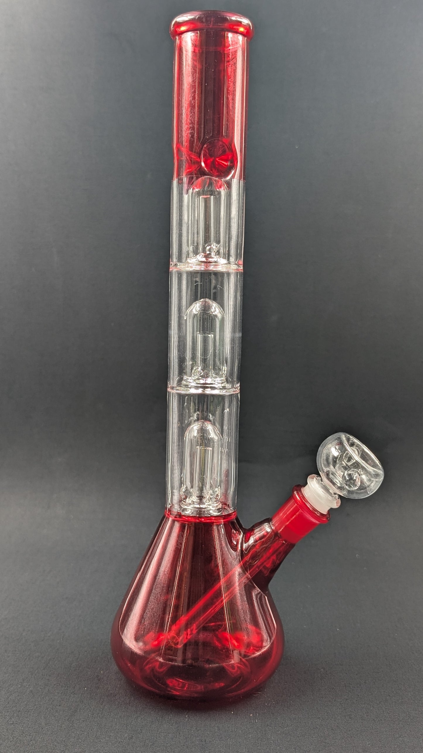 14" Glass Water Pipe Bong Red Triple Perc + 5 FREE Screens