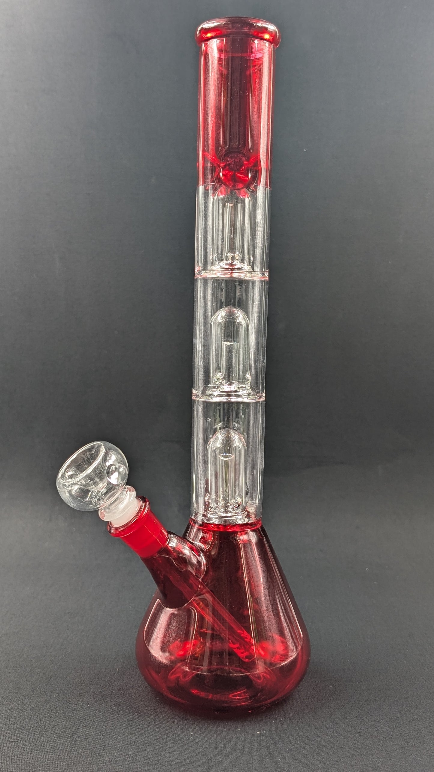 14" Glass Water Pipe Bong Red Triple Perc + 5 FREE Screens