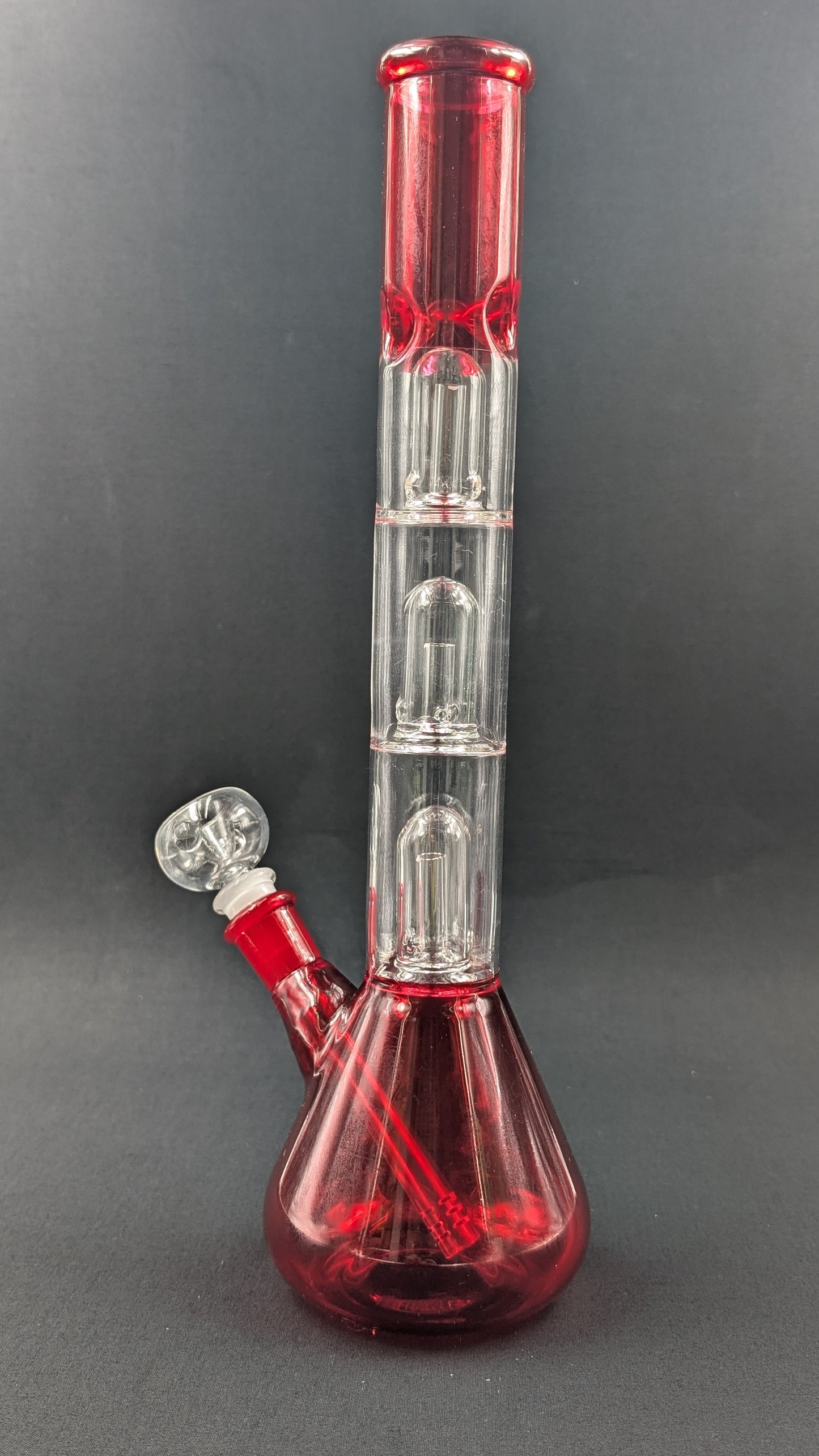 14" Glass Water Pipe Bong Red Triple Perc + 5 FREE Screens