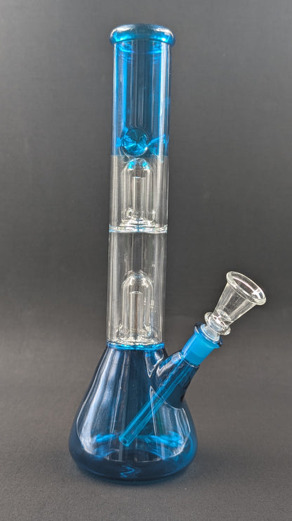 12" Glass Water Pipe Bong Sky Double Perc + 5 FREE Screens