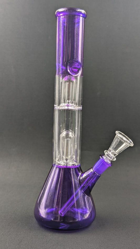 12" Glass Water Pipe Bong Purple Double Perc + 5 FREE Screens