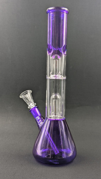 12" Glass Water Pipe Bong Purple Double Perc + 5 FREE Screens