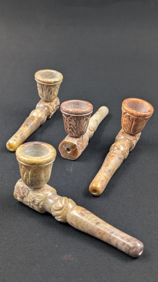 4" Stone Spoon Hand Pipe with Engravings + 5 Free Screens 001