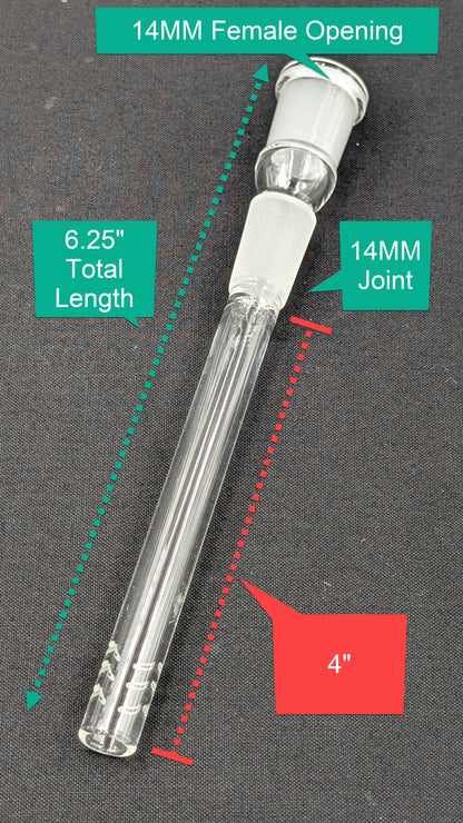 4" 6 Cut Glass Downstem 14MM Male to 14MM Female Opening