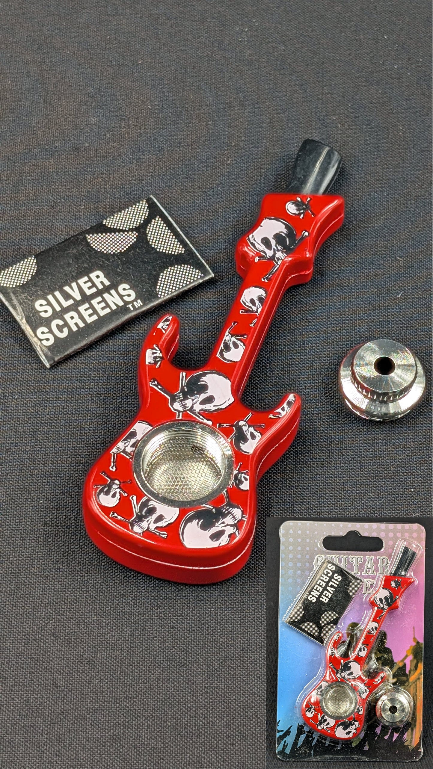 4” Metal Spoon Guitar Style Red + 5 Free Screens